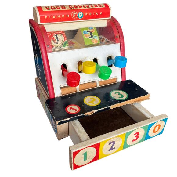 Vintage 1963 Fisher Price Wood Cash Register No Coins Bell Rings Wooden READ - Picture 9 of 11